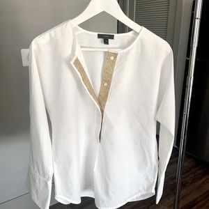 J. Crew White Popover With Gold Trim